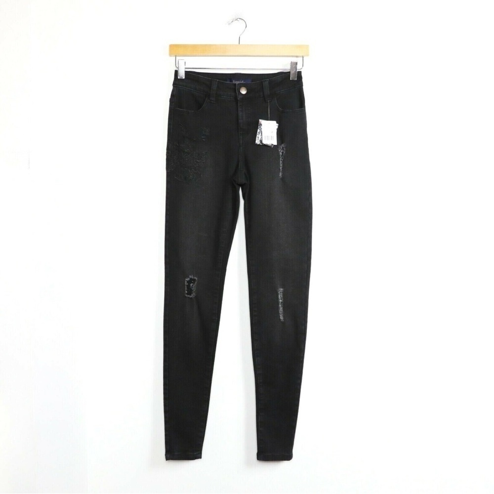 Liquid X skinny black jeans distressed high-waist Juniors 1 Womens XXS 0 stretch